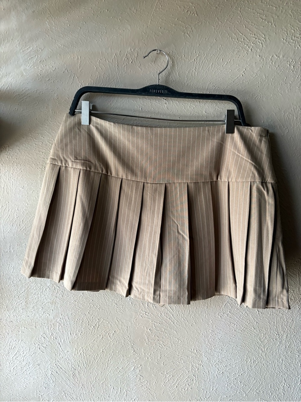 Beige Pinstripe Pleated Mini Skirt